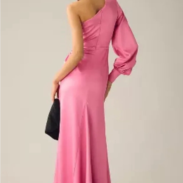 Ieena For Mac Duggal One-Shoulder Bishop-Sleeve Pink Trumpet Gown Size 4 — image 3 of 8